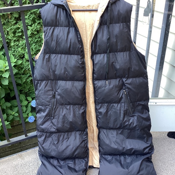 🛑SOLD!!!🛑BNNT Long quilted hooded vest. 2XL black/tan - Picture 2 of 5